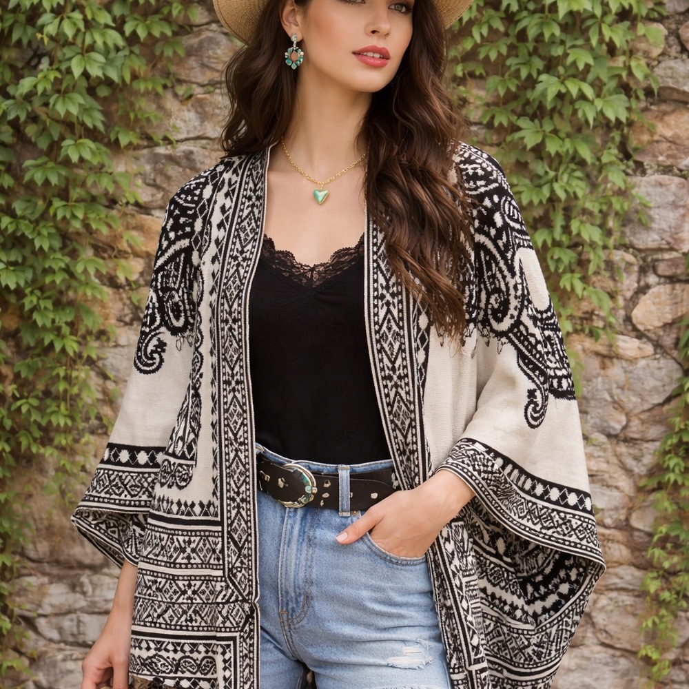 FLYING TOMATO Cream and Black Cocoon Open Cardigan, S/M